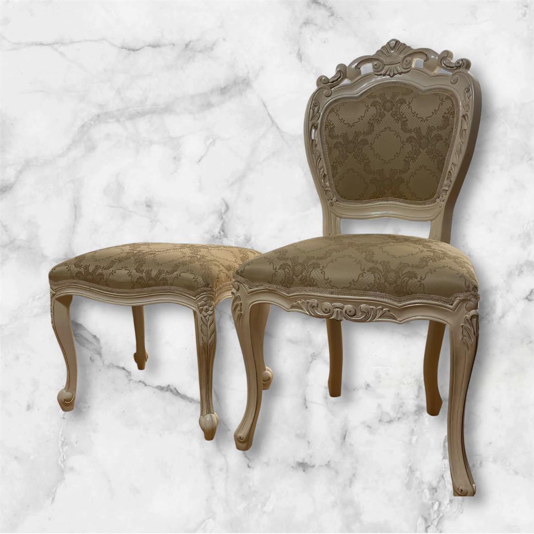 ダリア　バロックスタイル 猫脚　椅子　白　スツールセット