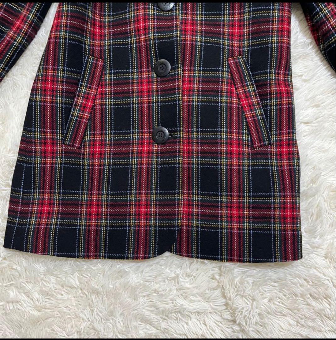 アニエスベー★タータンチェック チェスターコート　ウール　レディースコート　S