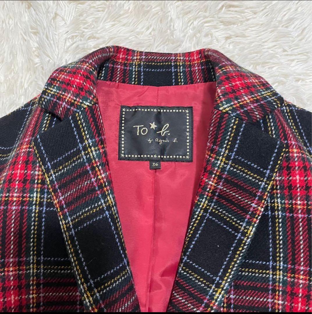 アニエスベー★タータンチェック チェスターコート　ウール　レディースコート　S