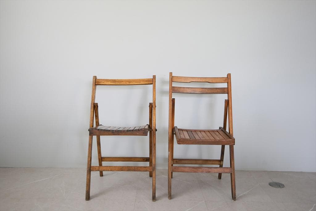 英国アンティーク木製フォールディングチェア2脚/折畳式イス/飾り棚(89-3-2