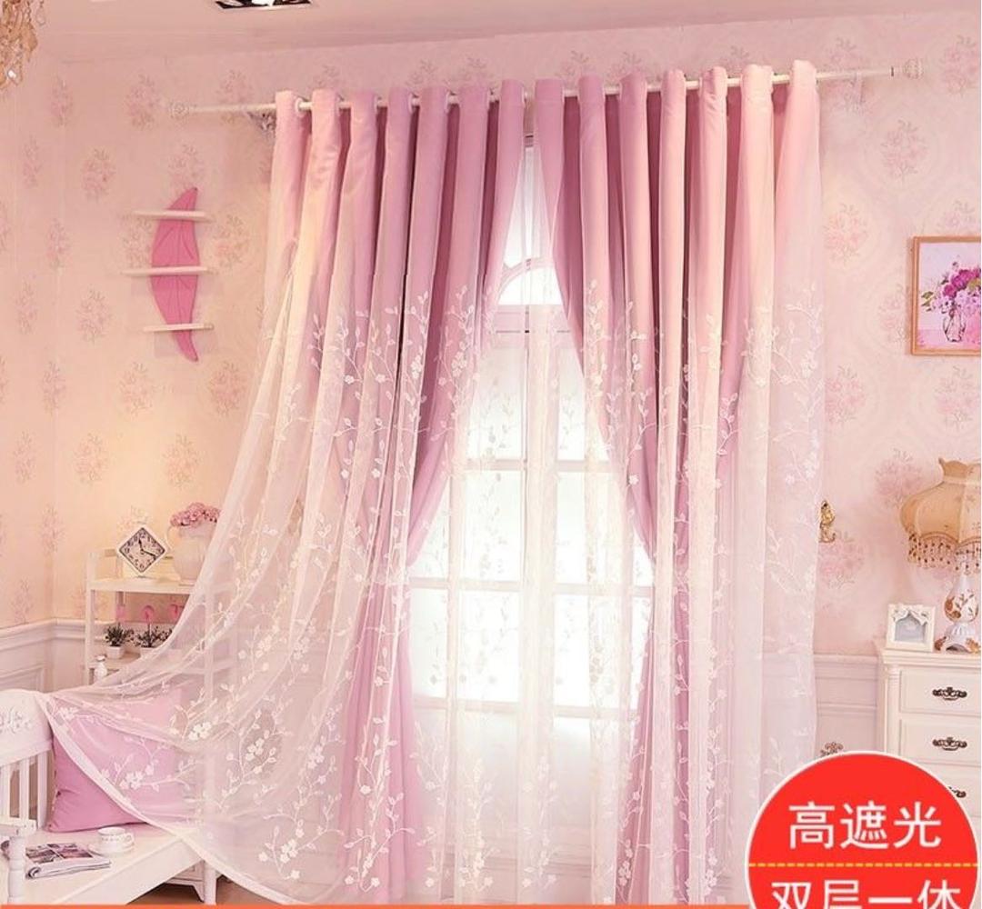 二層一体カーテン　高品質　刺繍　レーズカーテン　完成遮光カーテン
