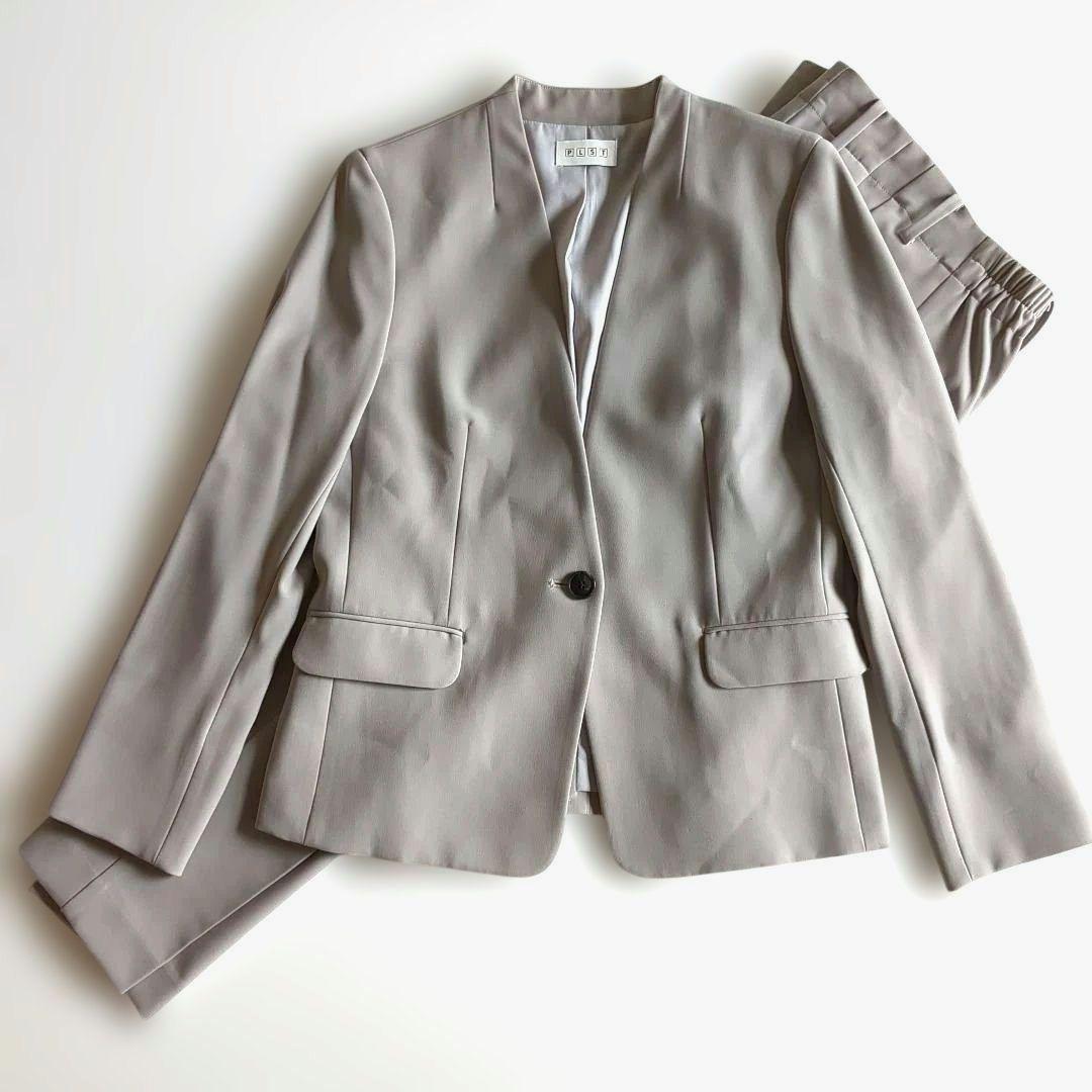 極美品★プラステ パンツスーツ カラーレス テーパードパンツ グレージュ 洗える