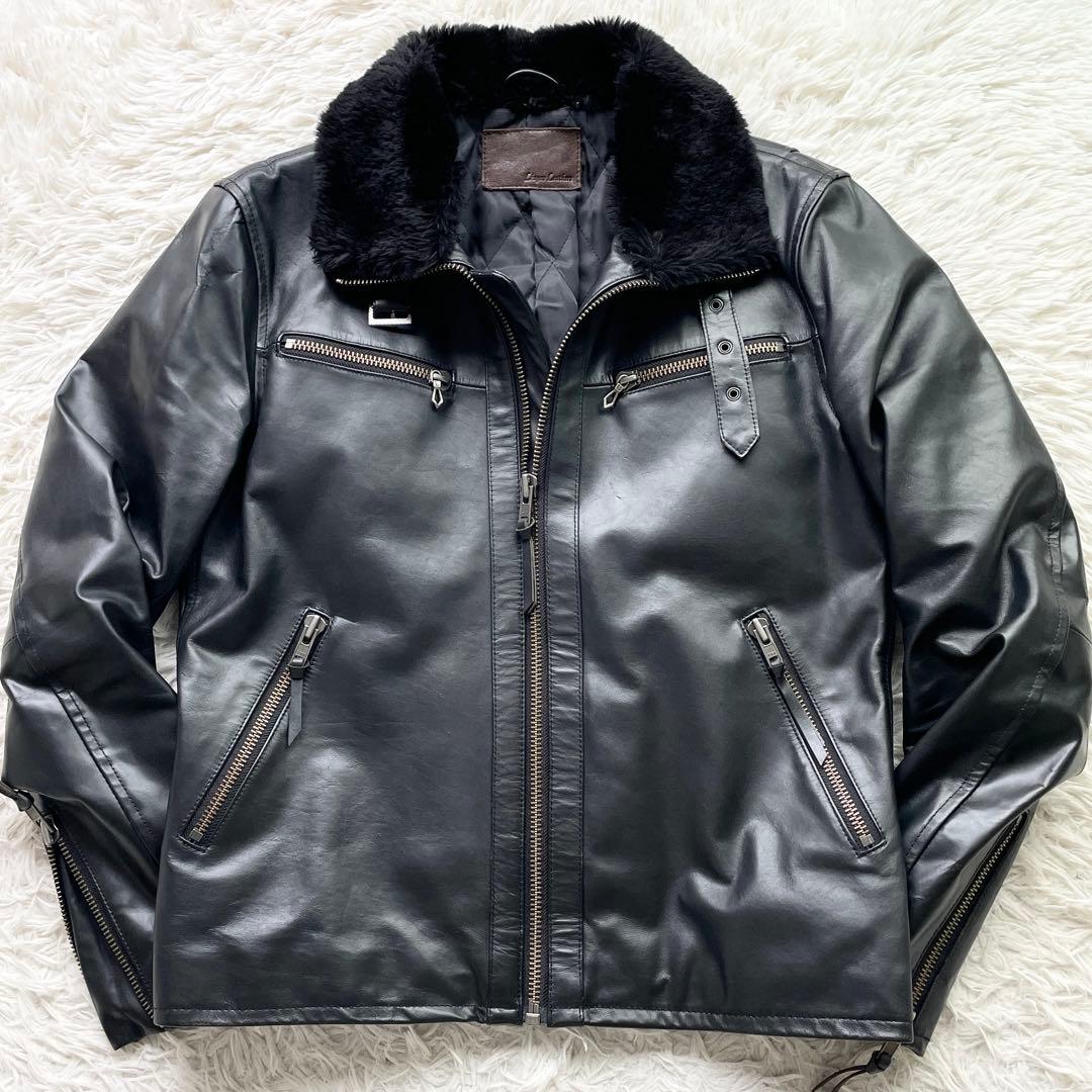 極美品 ホースハイド リューグーレザーズ シングルライダース 襟ボア ブラック