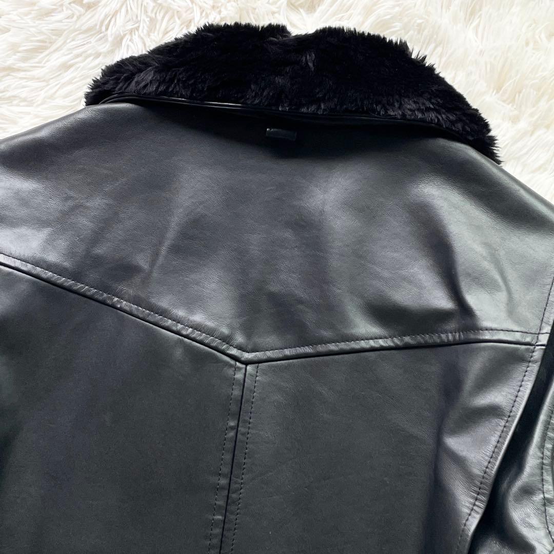 極美品 ホースハイド リューグーレザーズ シングルライダース 襟ボア ブラック
