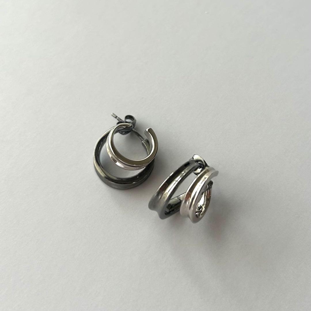 Jouete シルバー ブラック フープピアス