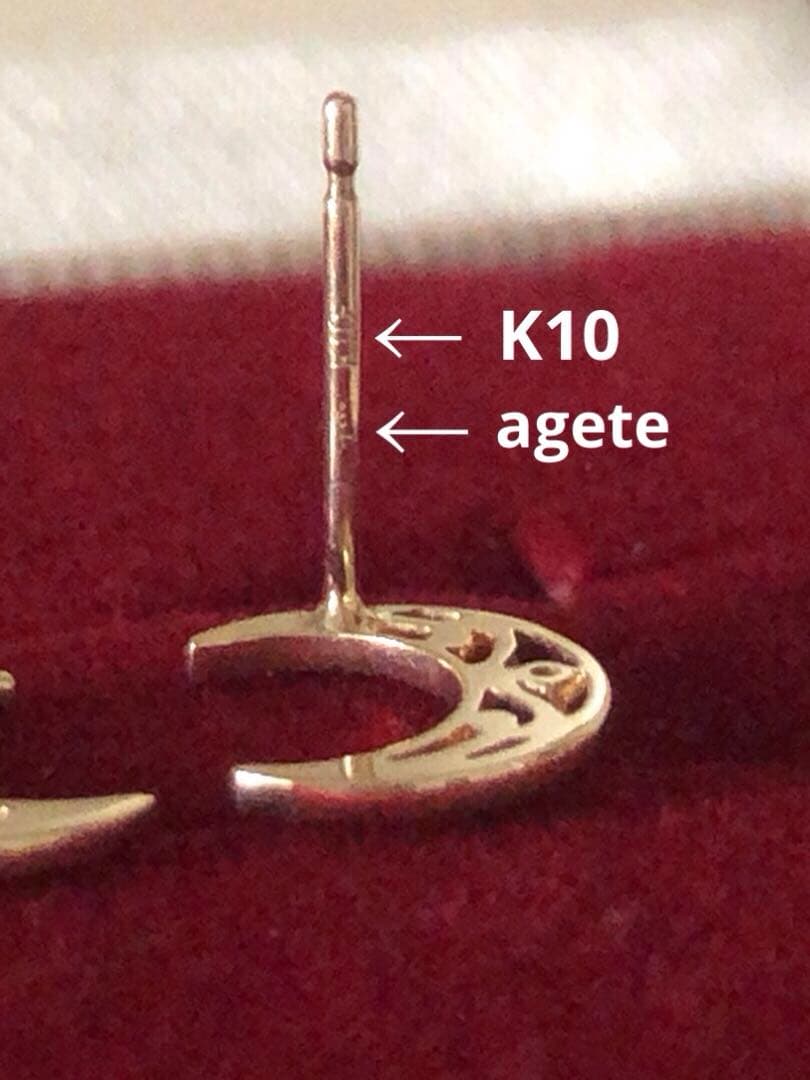 美品❤️アガット K10 透かし 三日月ダイヤモンドピアス クラシック調