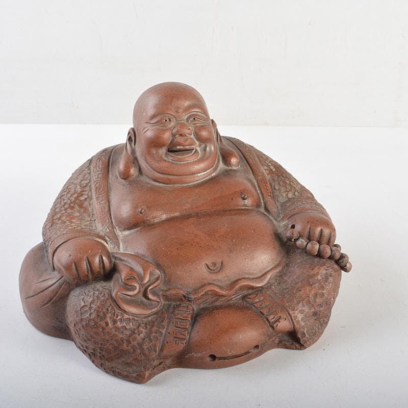 中国　紫砂　朱泥　布袋像　在銘　V　R7033E