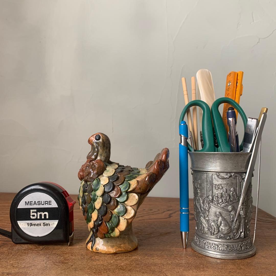 ポーリッシュポタリー　七面鳥　バードオブジェ　手びねり　ハンドクラフト　陶芸