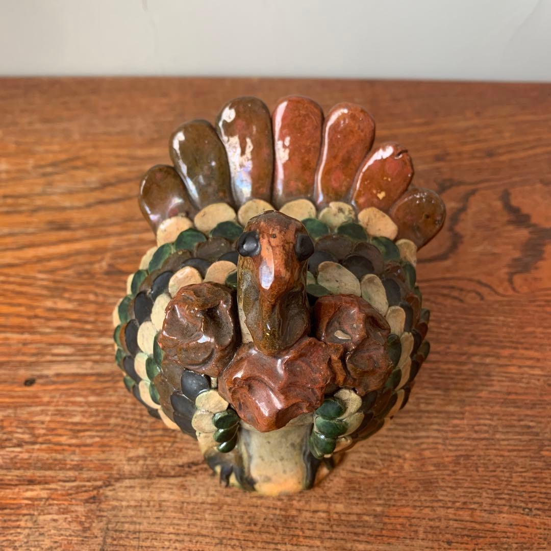 ポーリッシュポタリー　七面鳥　バードオブジェ　手びねり　ハンドクラフト　陶芸