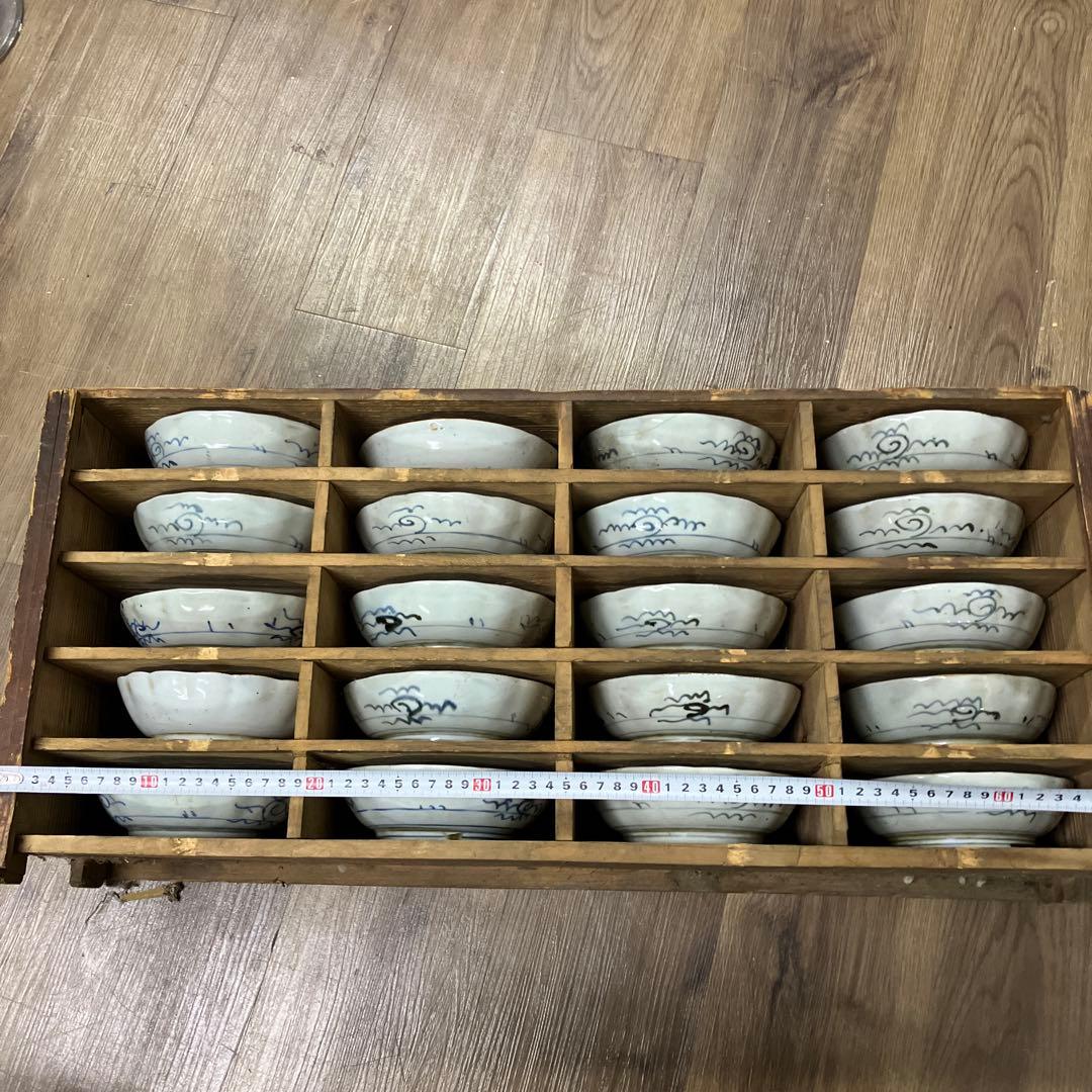 3F 明治時代物 骨董品 小皿 20客セット 木箱入り蔵出し アンティーク 染付