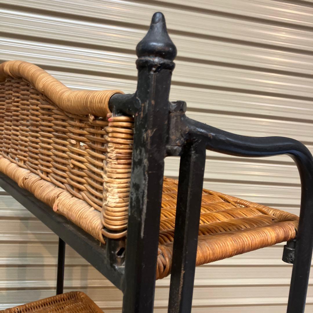 アンティーク調 アイアンフレーム 5段折りたたみラタンラック 飾り棚 花台レトロ