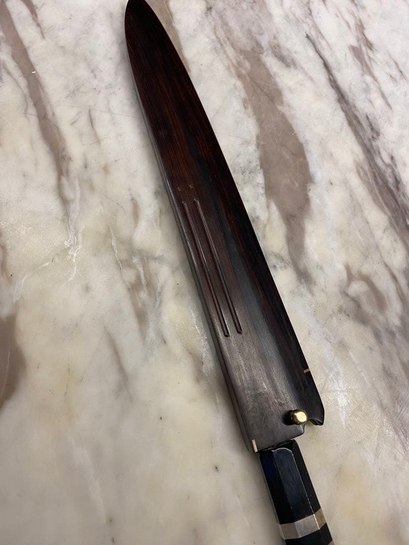 柳刃包丁 30cm 波紋模様 木製ハンドル　本焼き　純銀黒檀柄