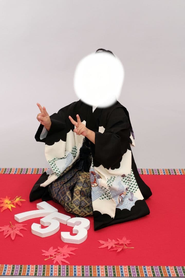 七五三 着物　セット　 黒と白 鷲柄　5歳