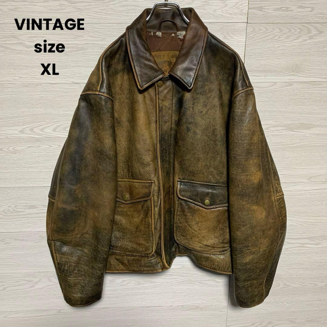 ヴィンテージ 90s 本革 A-2 鬼フェード 光沢 レザー フライトジャケット