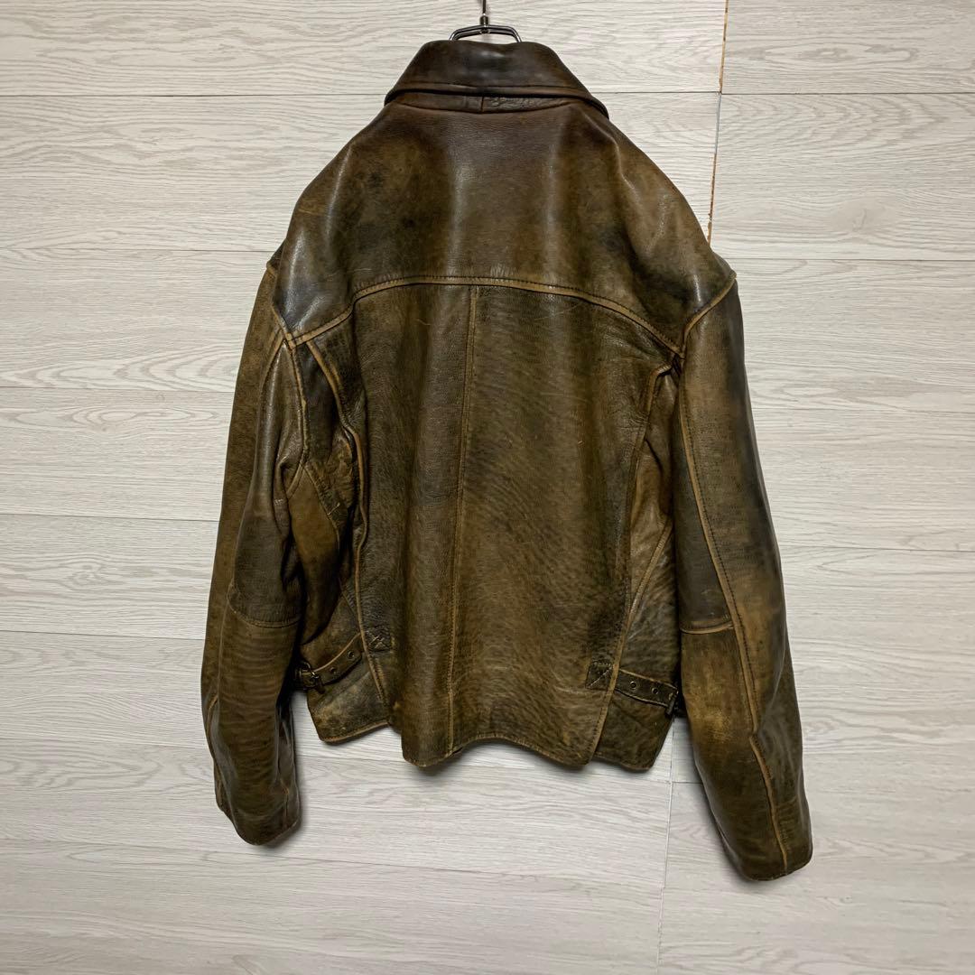 ヴィンテージ 90s 本革 A-2 鬼フェード 光沢 レザー フライトジャケット