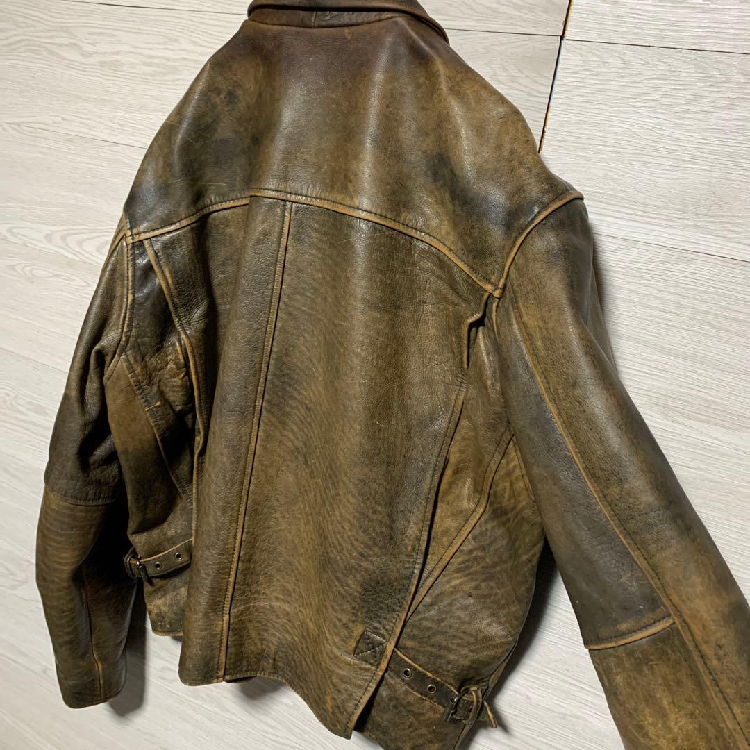 ヴィンテージ 90s 本革 A-2 鬼フェード 光沢 レザー フライトジャケット