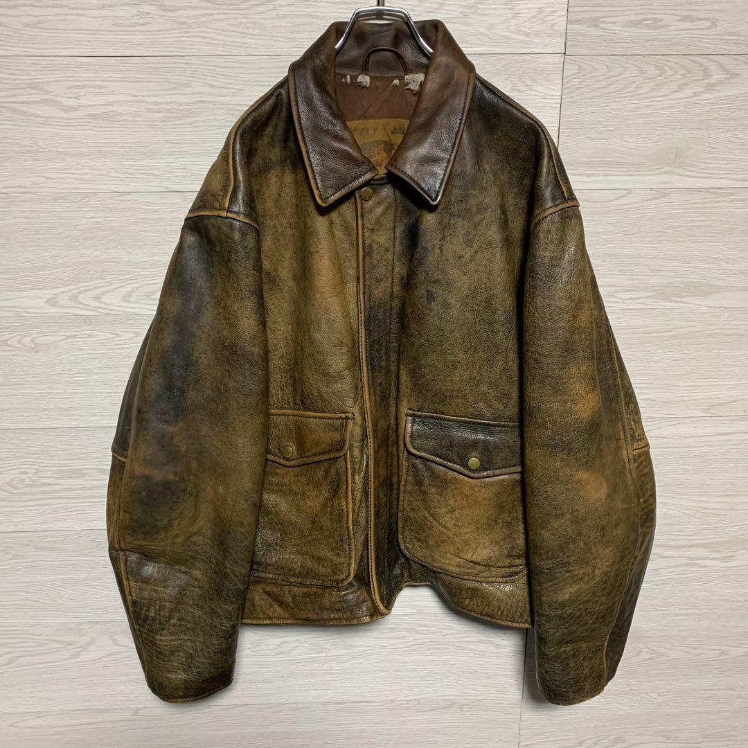 ヴィンテージ 90s 本革 A-2 鬼フェード 光沢 レザー フライトジャケット