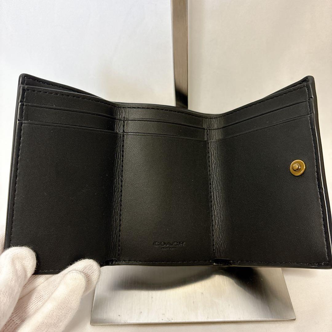 【美品】COACH コーチ ティーローズ トライフォールド ブラック レザー