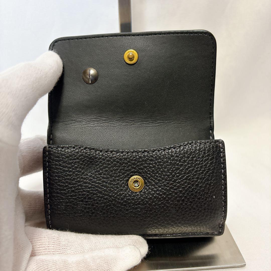 【美品】COACH コーチ ティーローズ トライフォールド ブラック レザー
