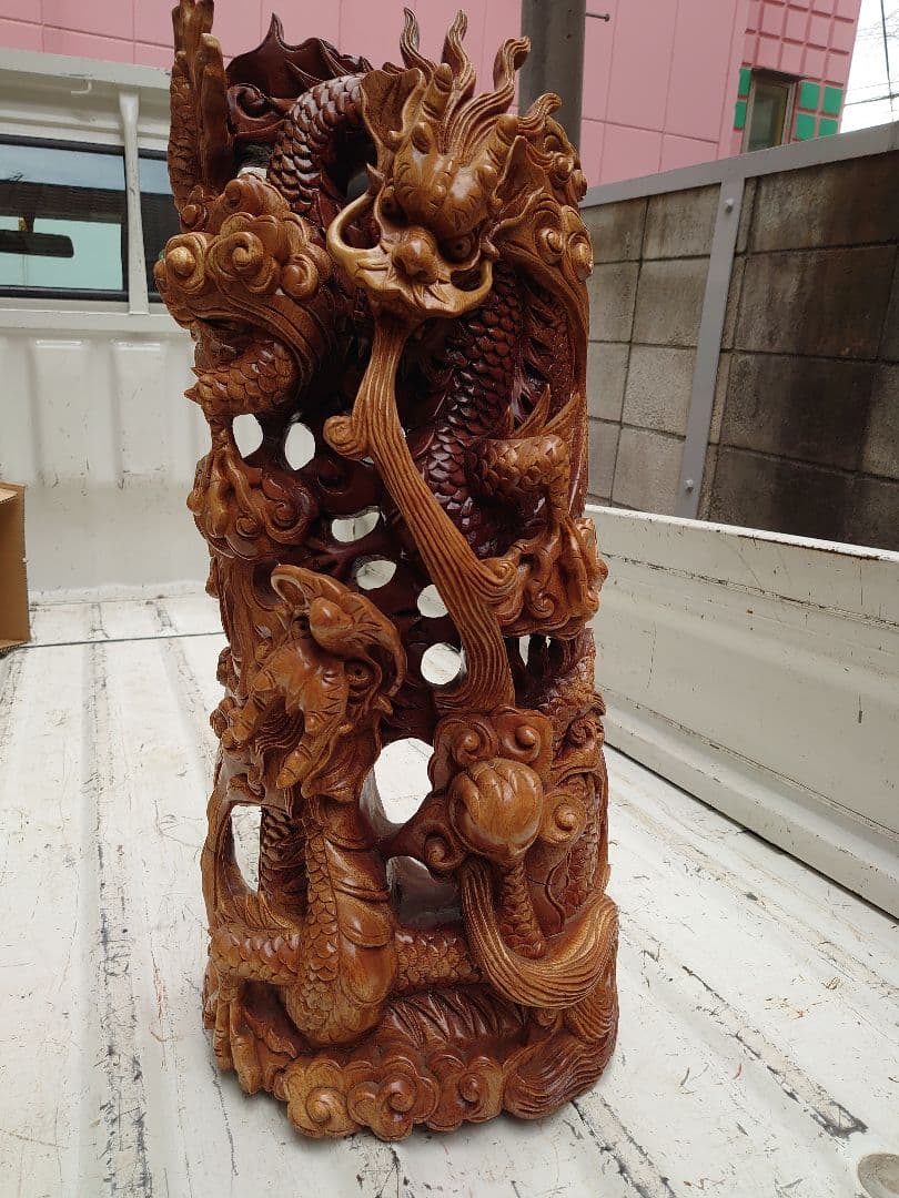 ●開運 龍神 龍 木彫り 双龍 置き物