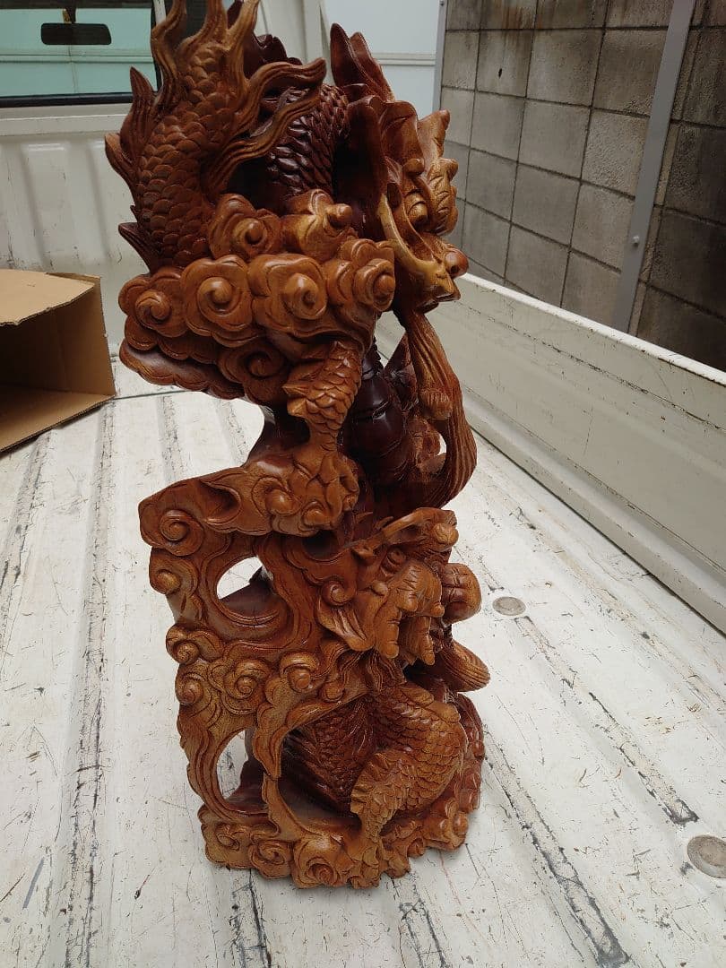 ●開運 龍神 龍 木彫り 双龍 置き物