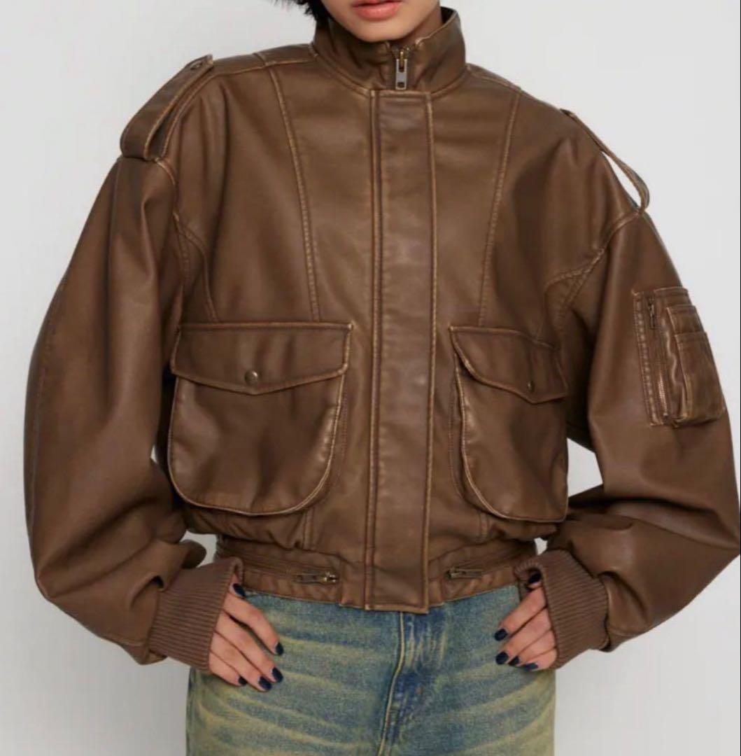 SEIRA×LAGUA コラボ　レザージャケット 　ブラウン