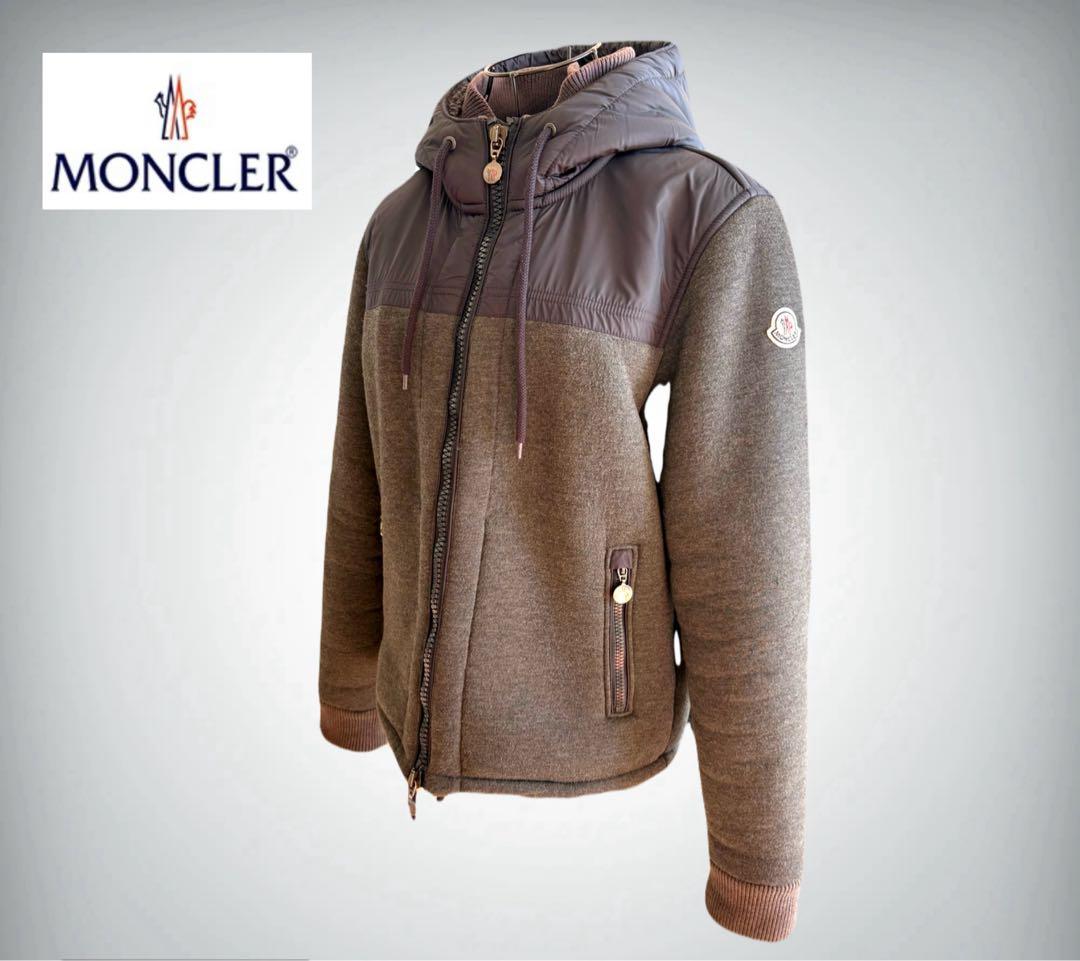 【MONCLER】MAGLIA CARDIGAN　切替　ボアパーカー　グレー系S