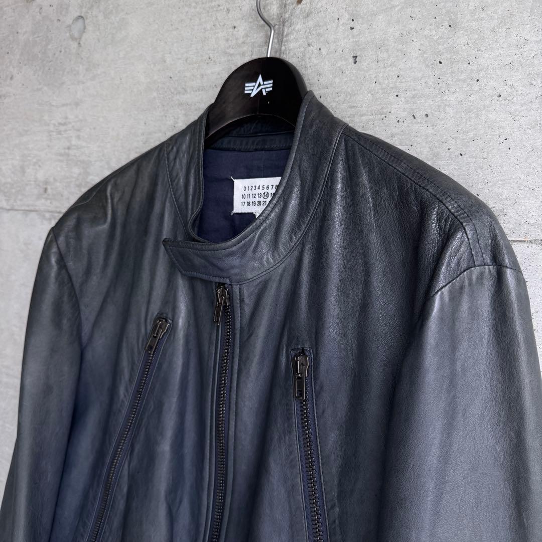 Maison Margiela 八の字ライダース 羊革レザー 青墨黒色
