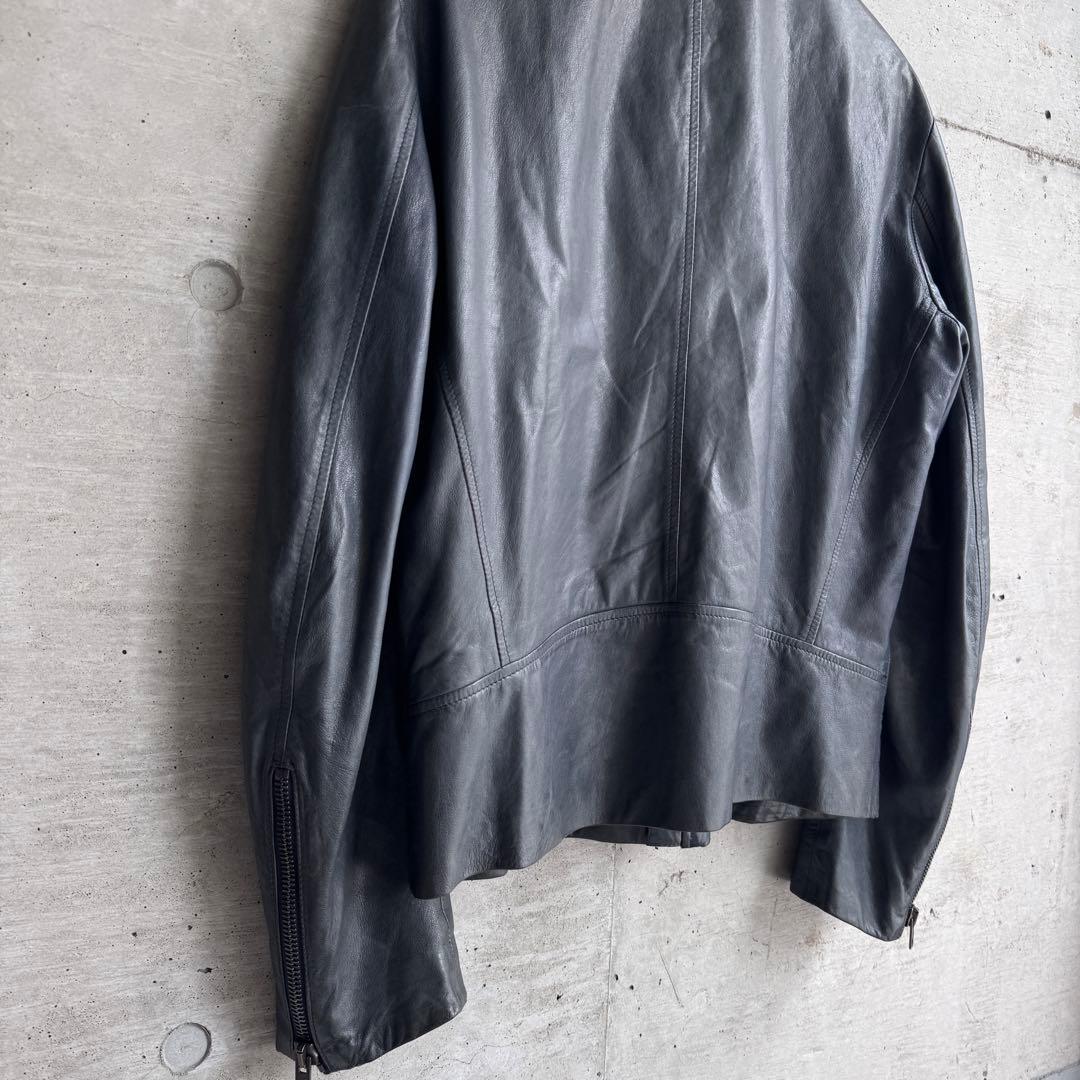 Maison Margiela 八の字ライダース 羊革レザー 青墨黒色