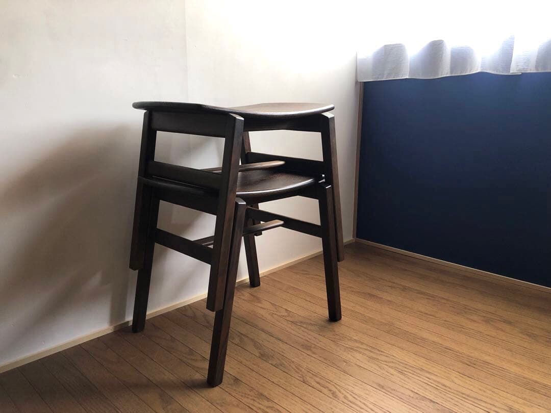 オーク無垢材 スタッキングスツール 2脚セット 曲げ木 民藝 クラフト家具