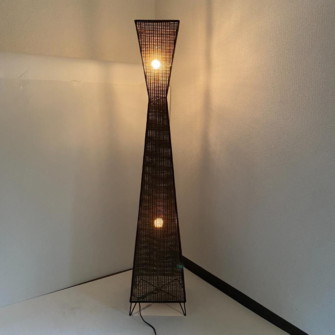 ★フロアスタンドライト 長澤ライティング ウィッカータワー 2灯式 ブラウン