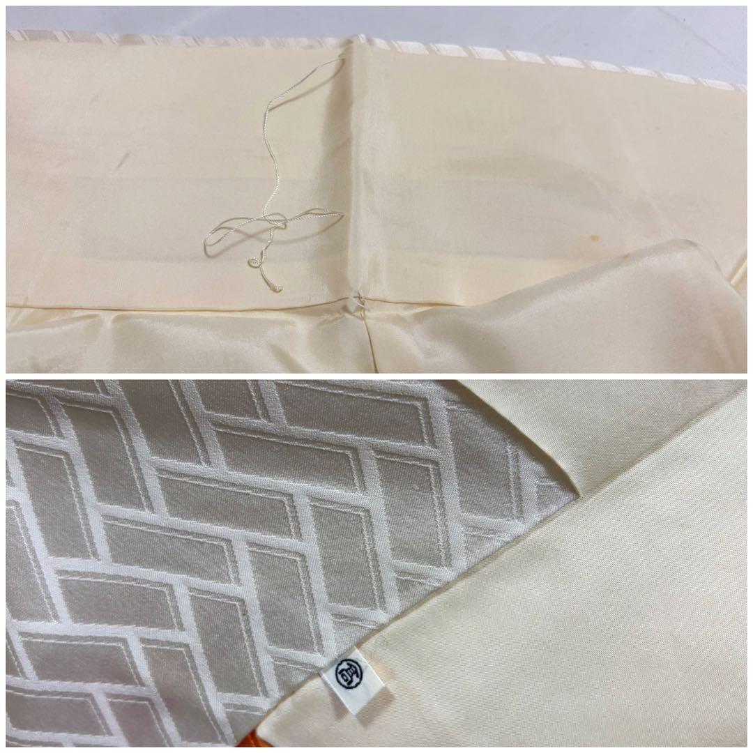 A5 高島屋扱い 笹に金駒刺繍の菊模様 白 金彩 正絹 袷 振袖 着物 K12