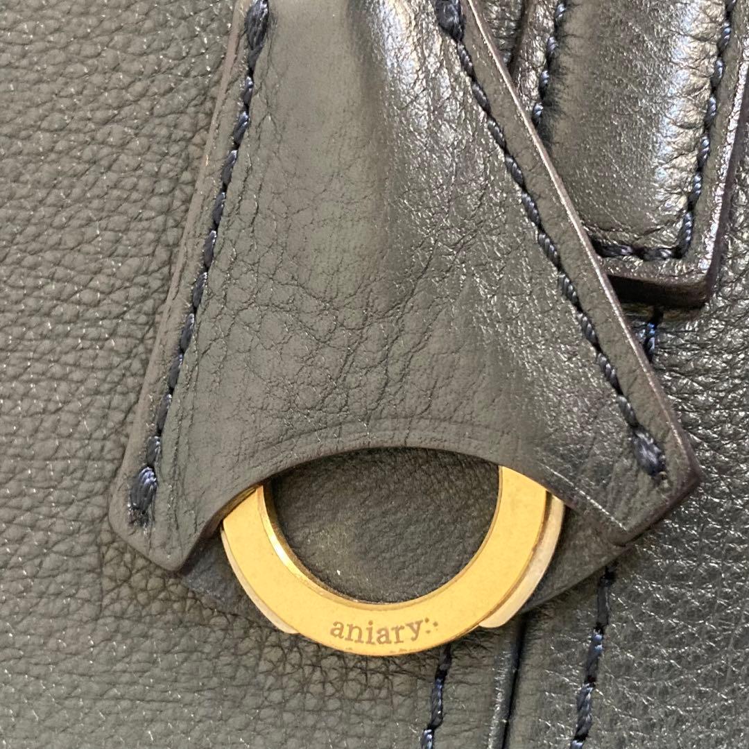 アニアリ トートバッグ シボ革 本革 レザー ネイビー　A4可