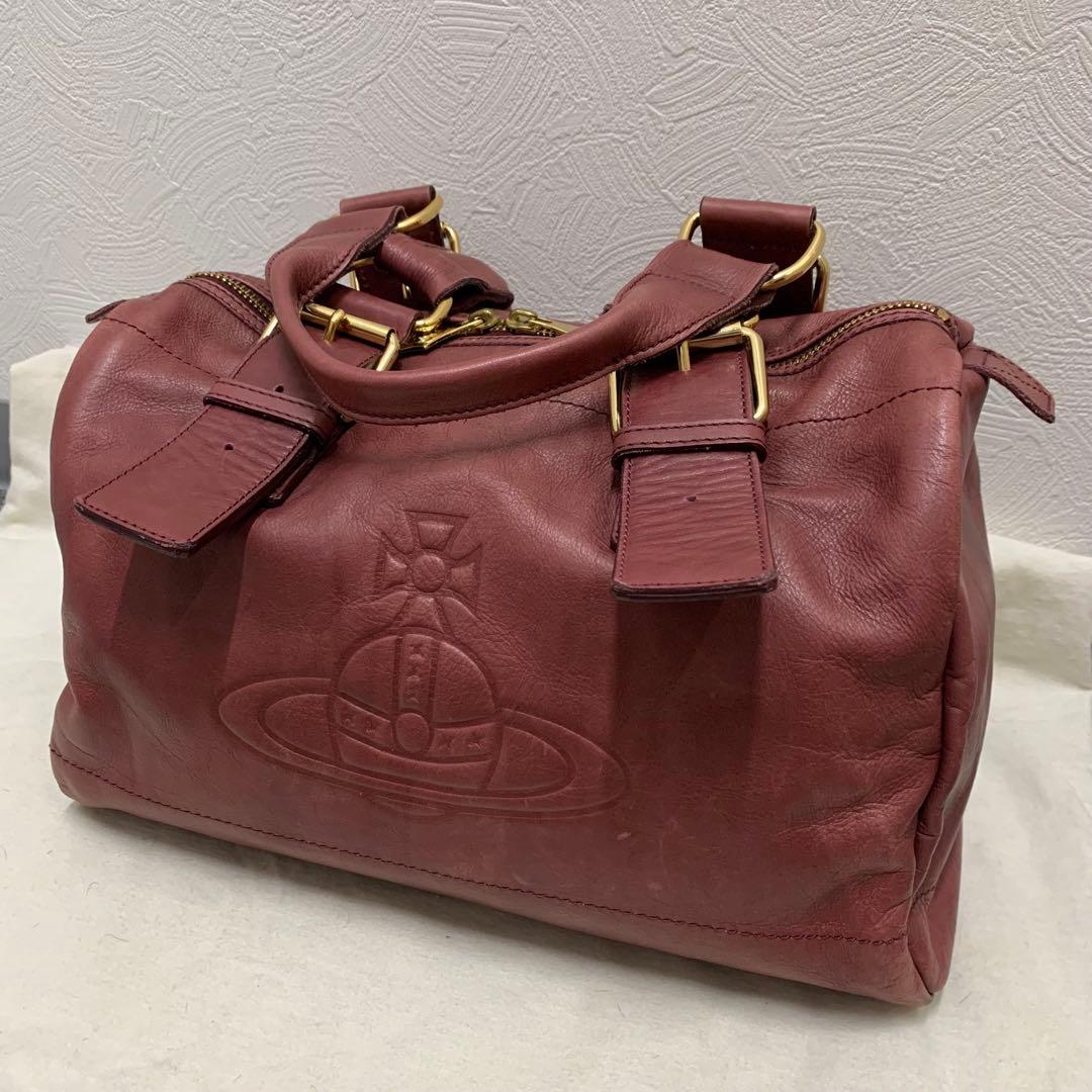 ヴィヴィアン レザー　ハンドバッグ ミニボストン　型押し ボルドー