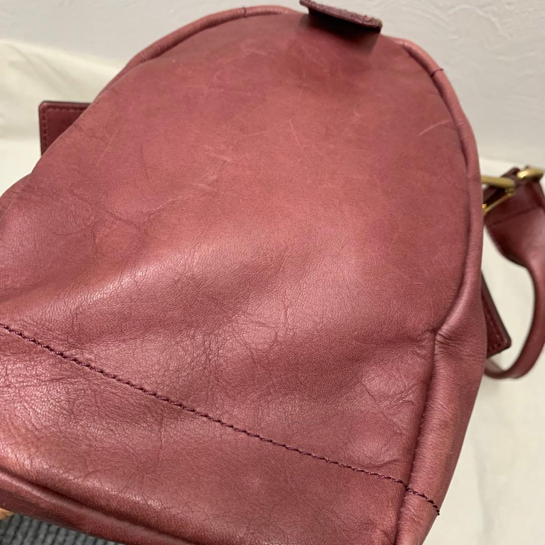 ヴィヴィアン レザー　ハンドバッグ ミニボストン　型押し ボルドー