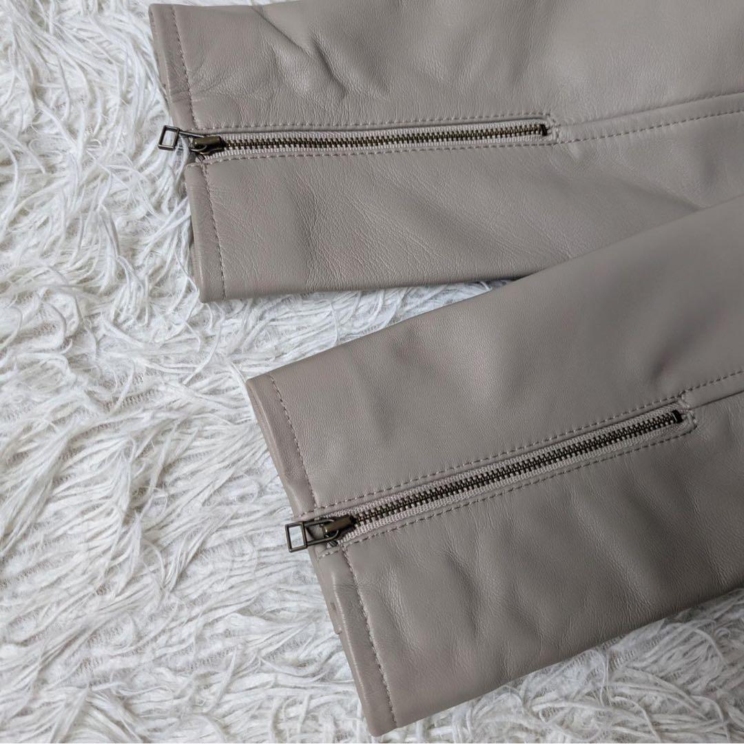 もりのがっこう　ラムレザーノーカラーブルゾン【ライトグレーベージュ】サイズL