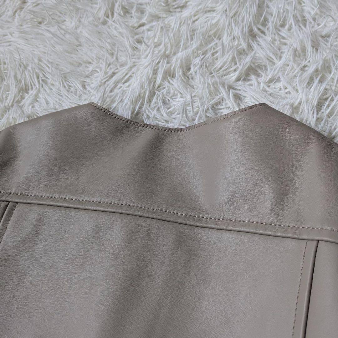 もりのがっこう　ラムレザーノーカラーブルゾン【ライトグレーベージュ】サイズL