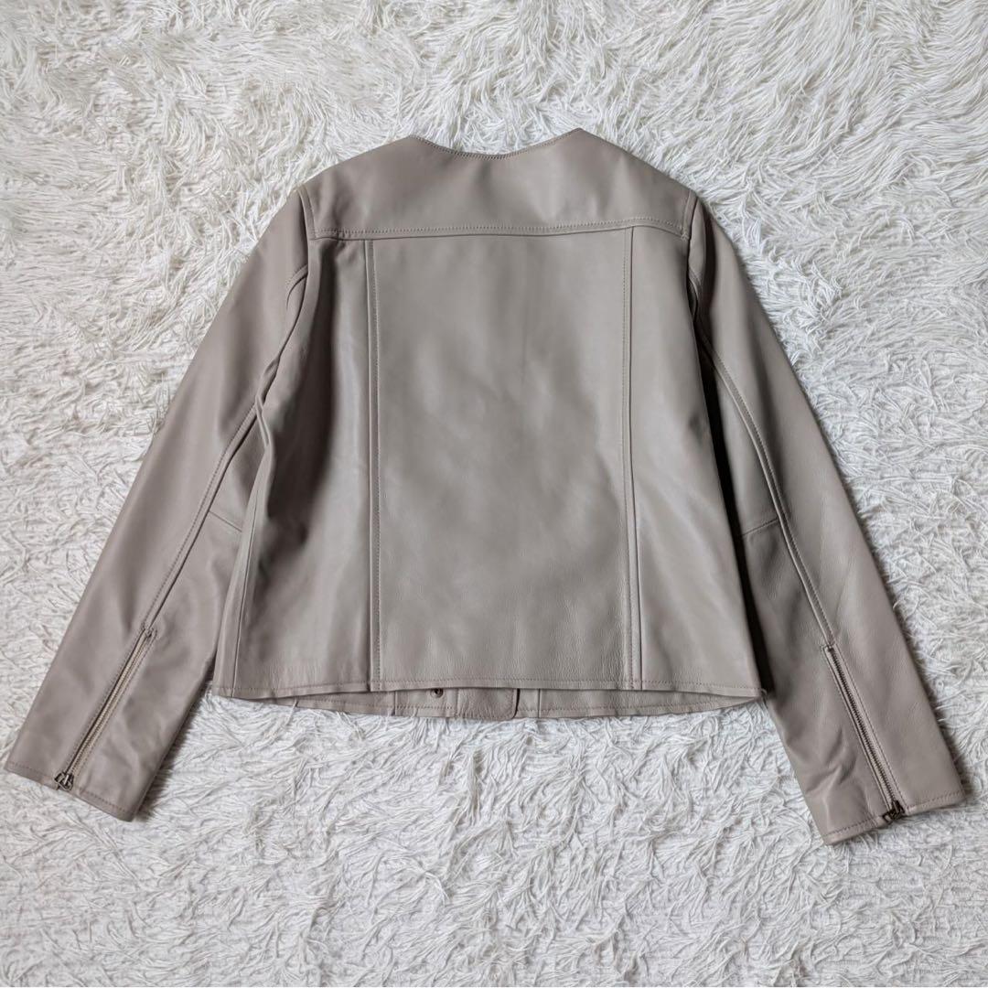 もりのがっこう　ラムレザーノーカラーブルゾン【ライトグレーベージュ】サイズL