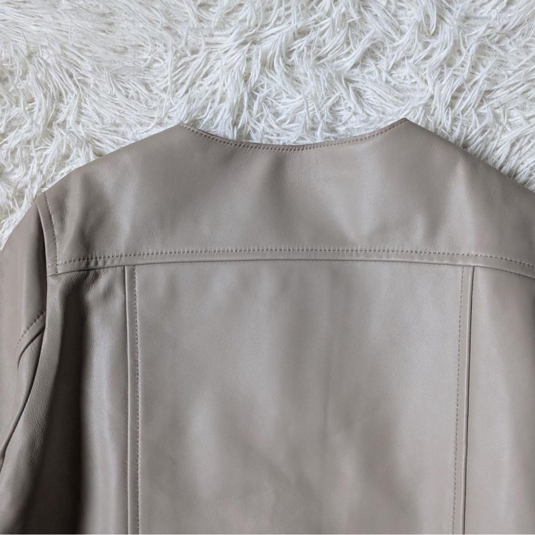 もりのがっこう　ラムレザーノーカラーブルゾン【ライトグレーベージュ】サイズL