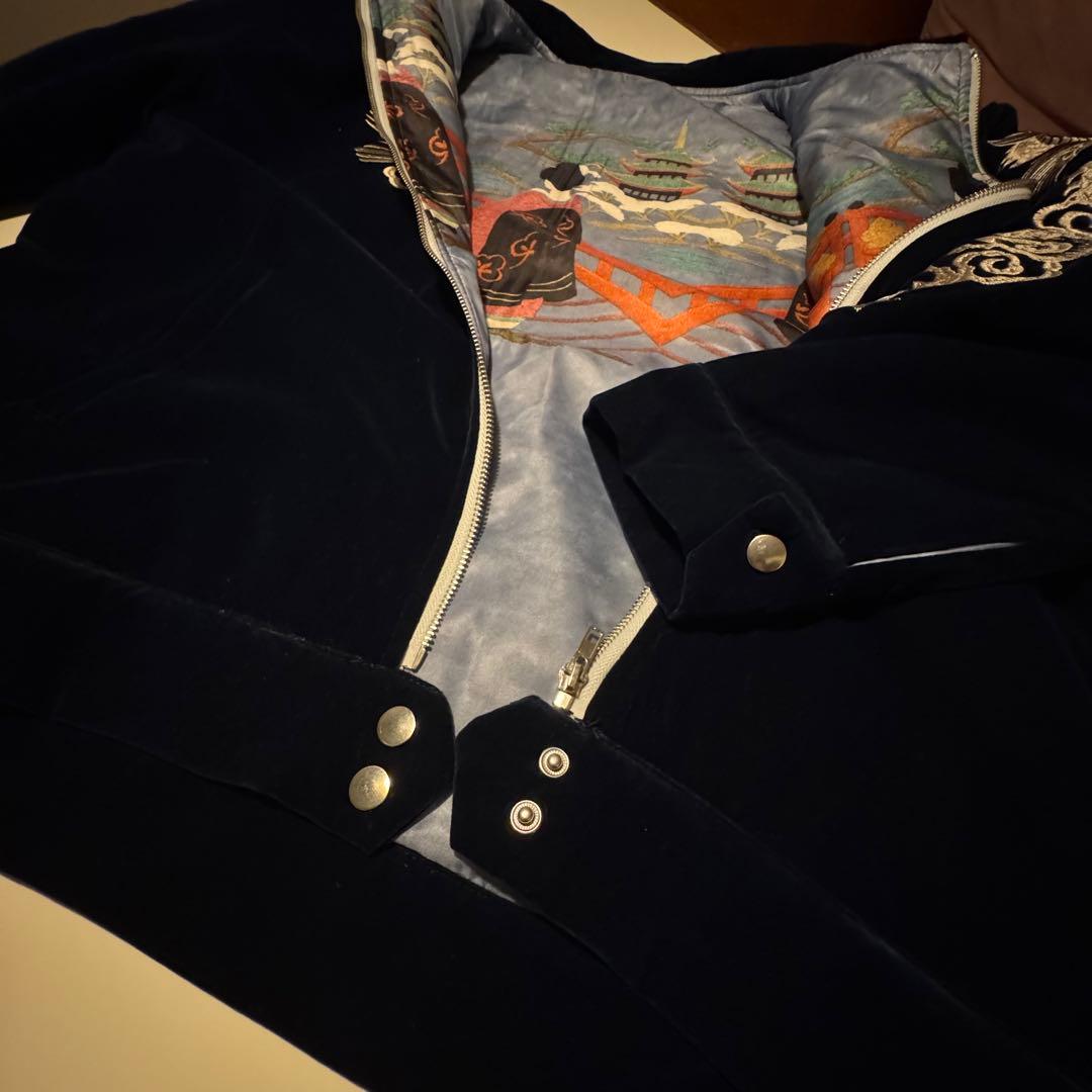 【中綿ブルゾン】刺繍ドラゴンと鷲のベルベットジャンパー