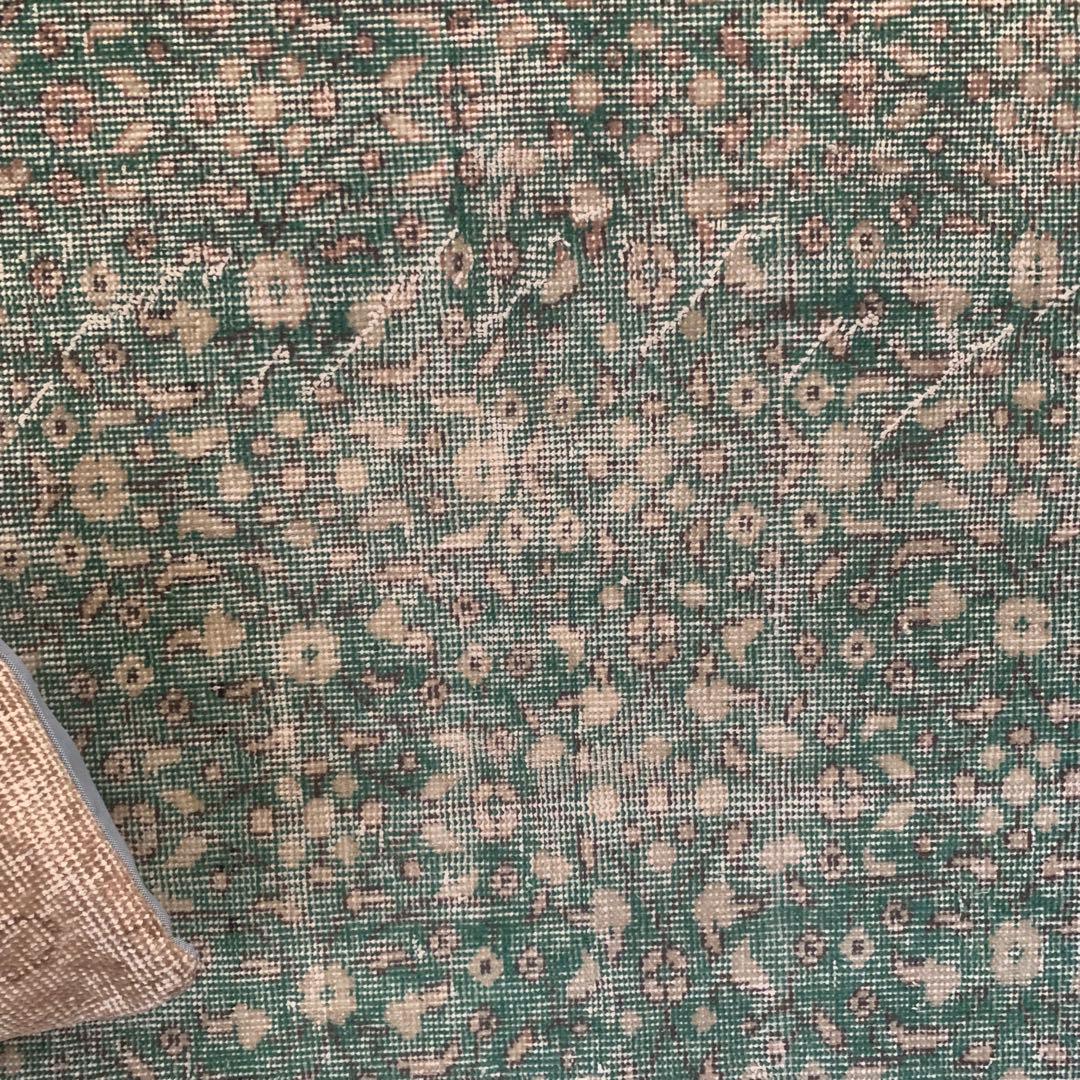 ピーコックグリーン　小花　ボタニカル 215×112 トルコヴィンテージラグ