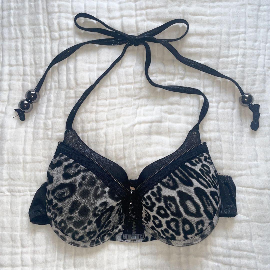 00s 希少 d.i.a スカルチャーム付ジップ レオパード見せブラ お兄系