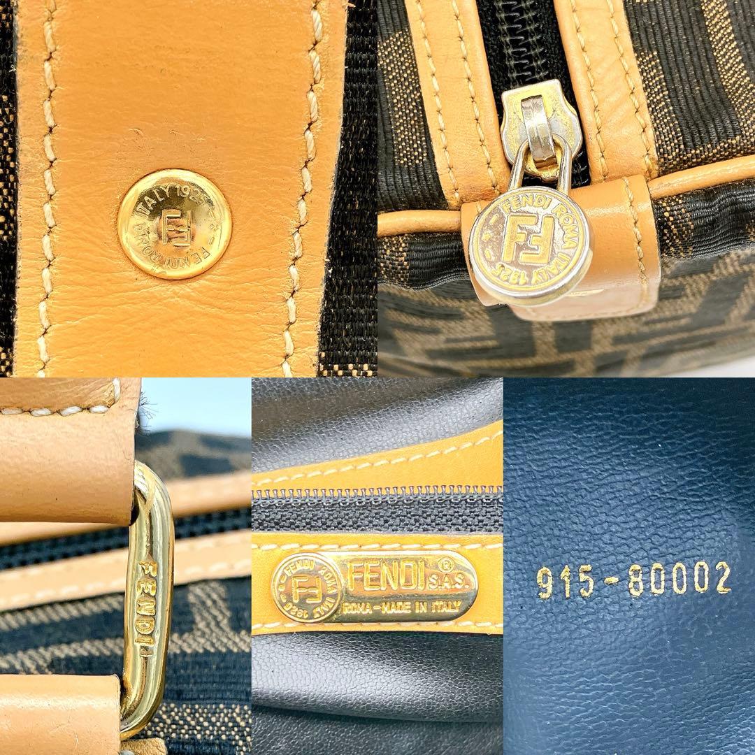 【FENDI】ハンドバッグ　ブラウン　ズッカ柄　キャンバス　ゴールド金具　ロゴ
