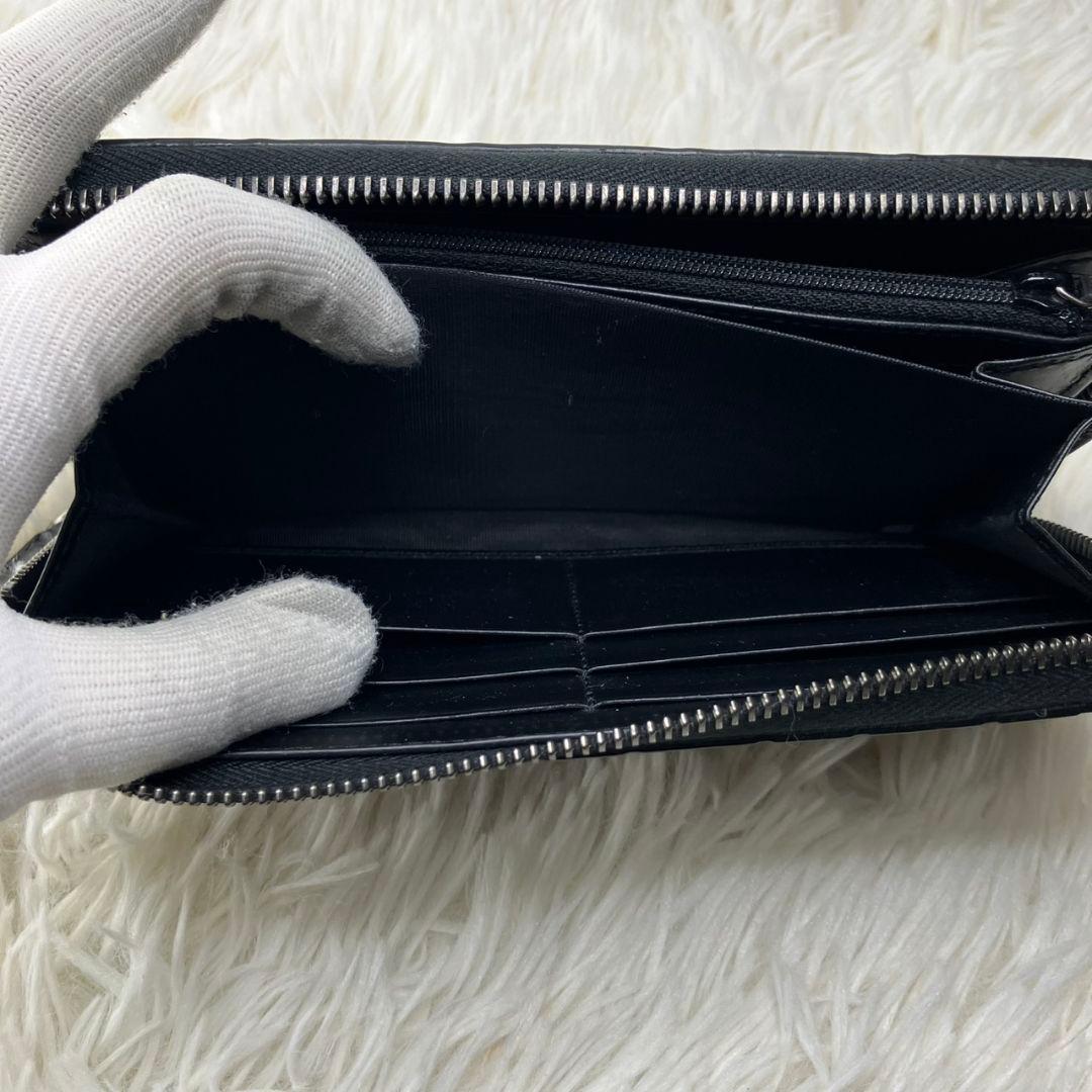 たく様⭐︎グッチ　長財布　ラウンドファスナー　GG柄　シマ　レザー　ブラック　黒