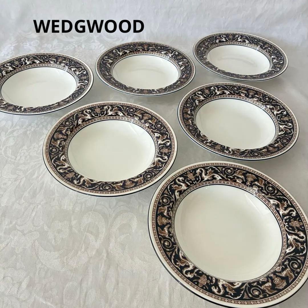 【】フロレンティーン　コバルト　スープ皿　6枚　20cm