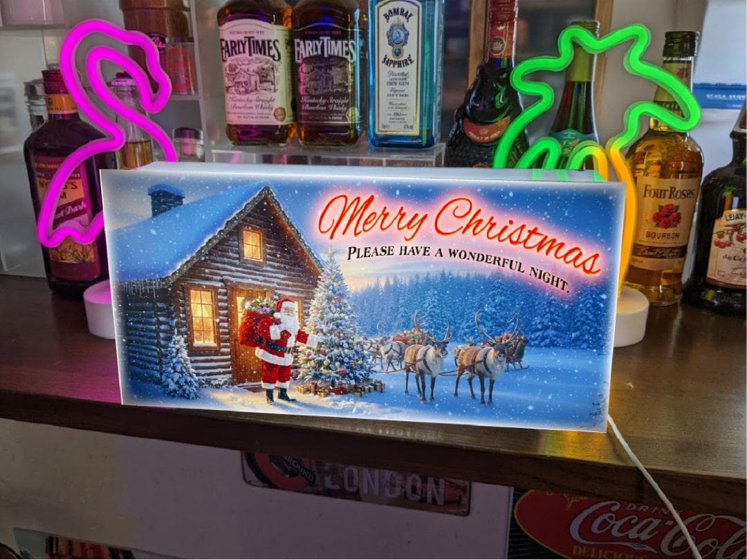メリークリスマス サンタクロース プレゼント 看板 置物 雑貨 ライトBOX