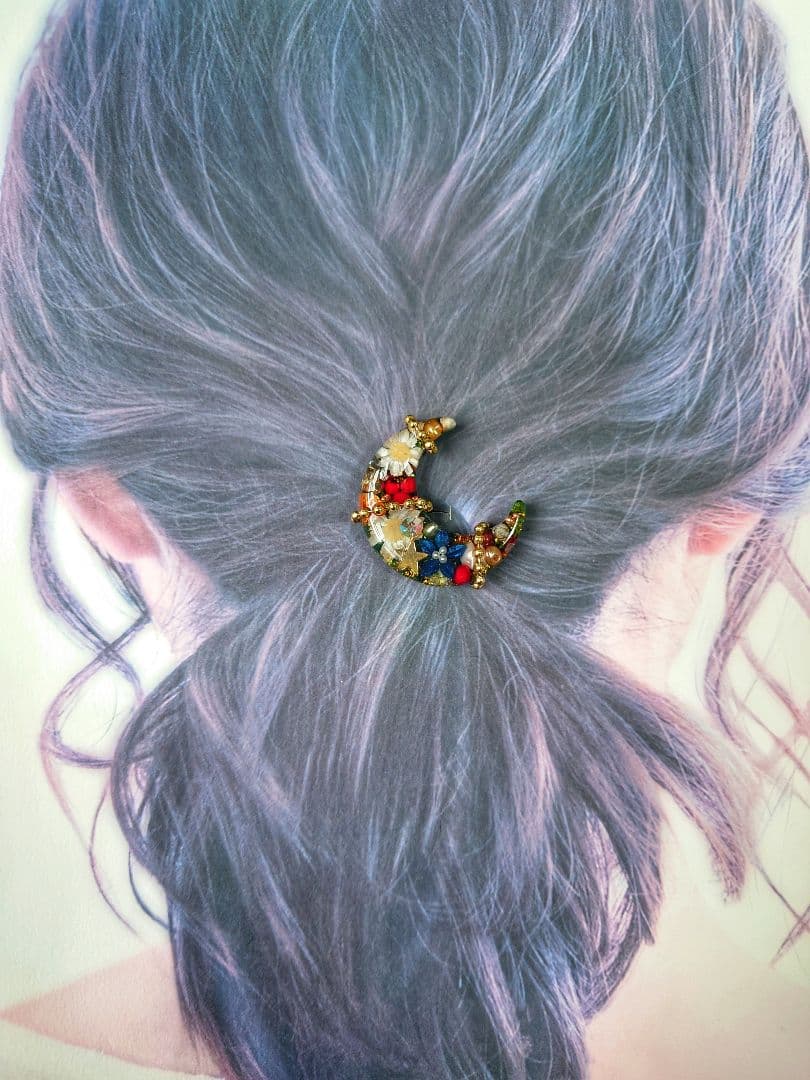 レジン　猫　ドライフラワー　ヘアゴム　ブローチ　ポニーフック　No.385