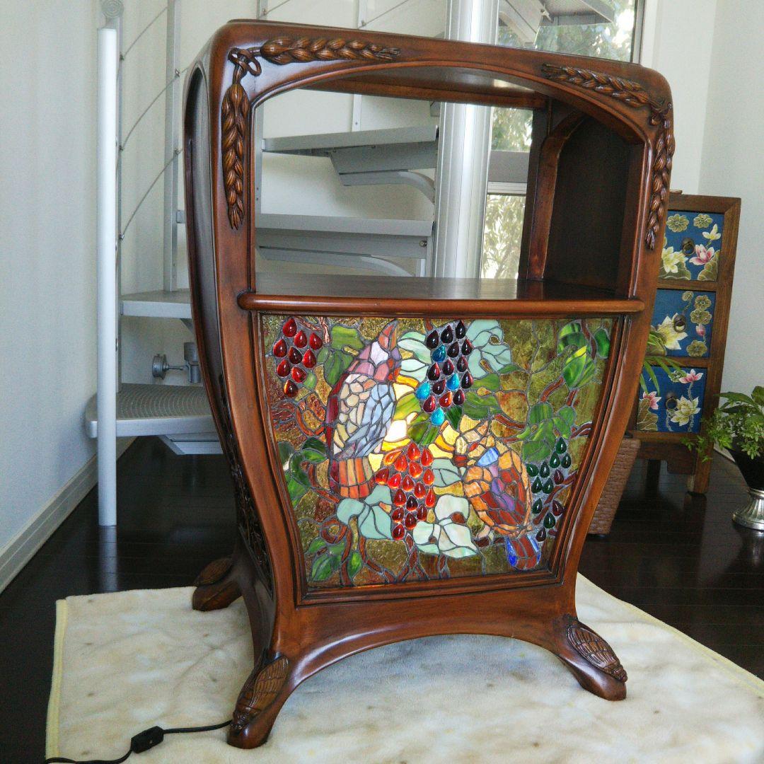 アンティーク コンソール 飾り棚 木製ステンドグラス サイドテーブル