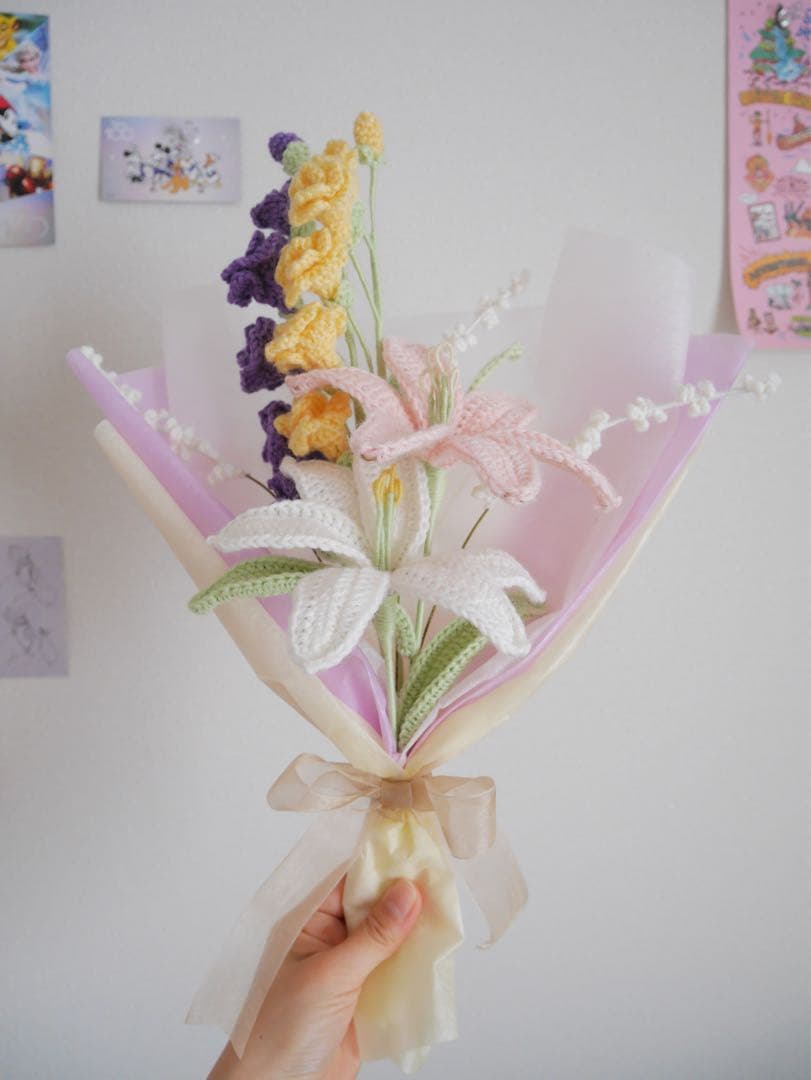 【フリージア】　枯れない花束 あみぐるみ プレゼント 誕生日 かぎ編み 毛糸の花