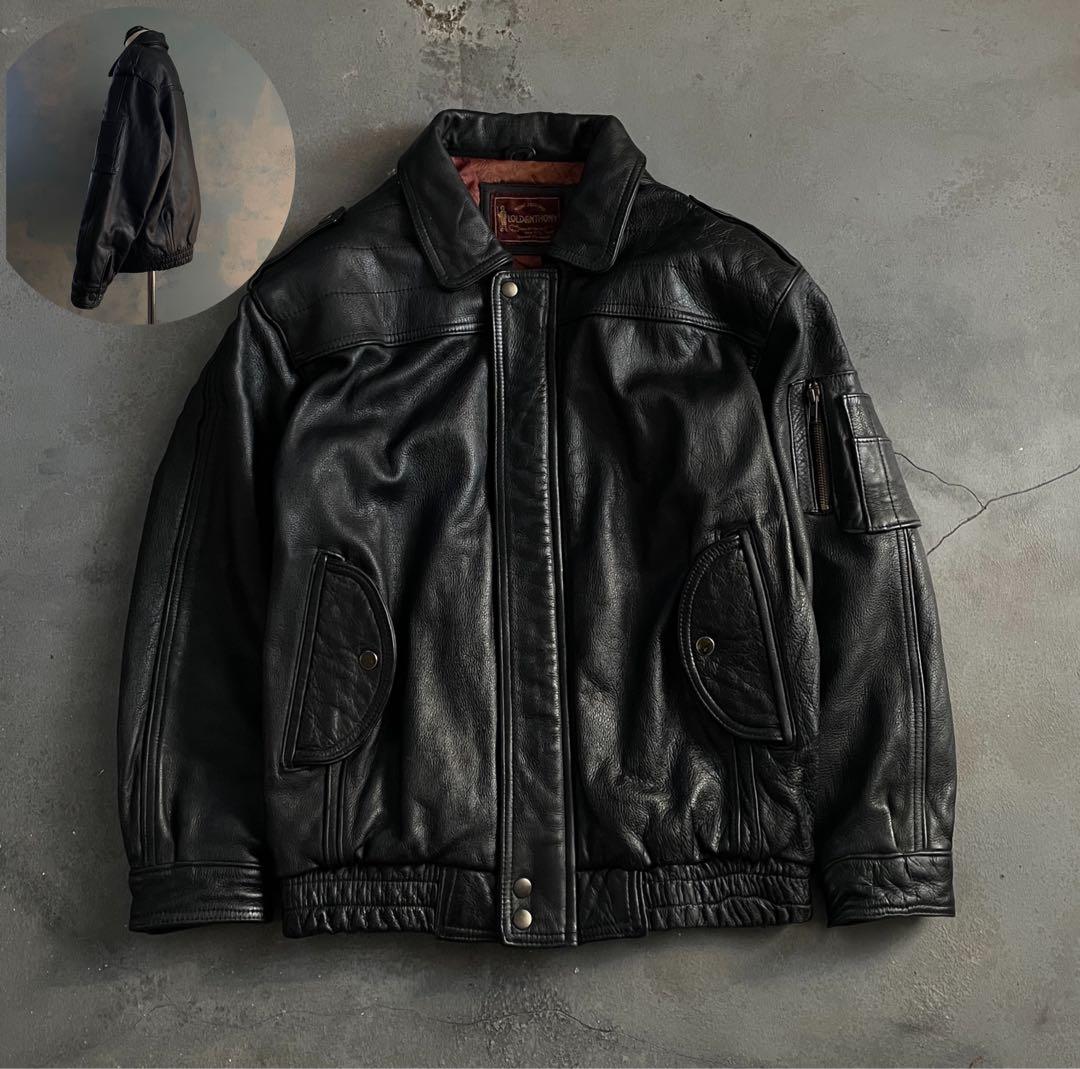 type battle ”牛革“ 黒“ heavy “bomber jacket